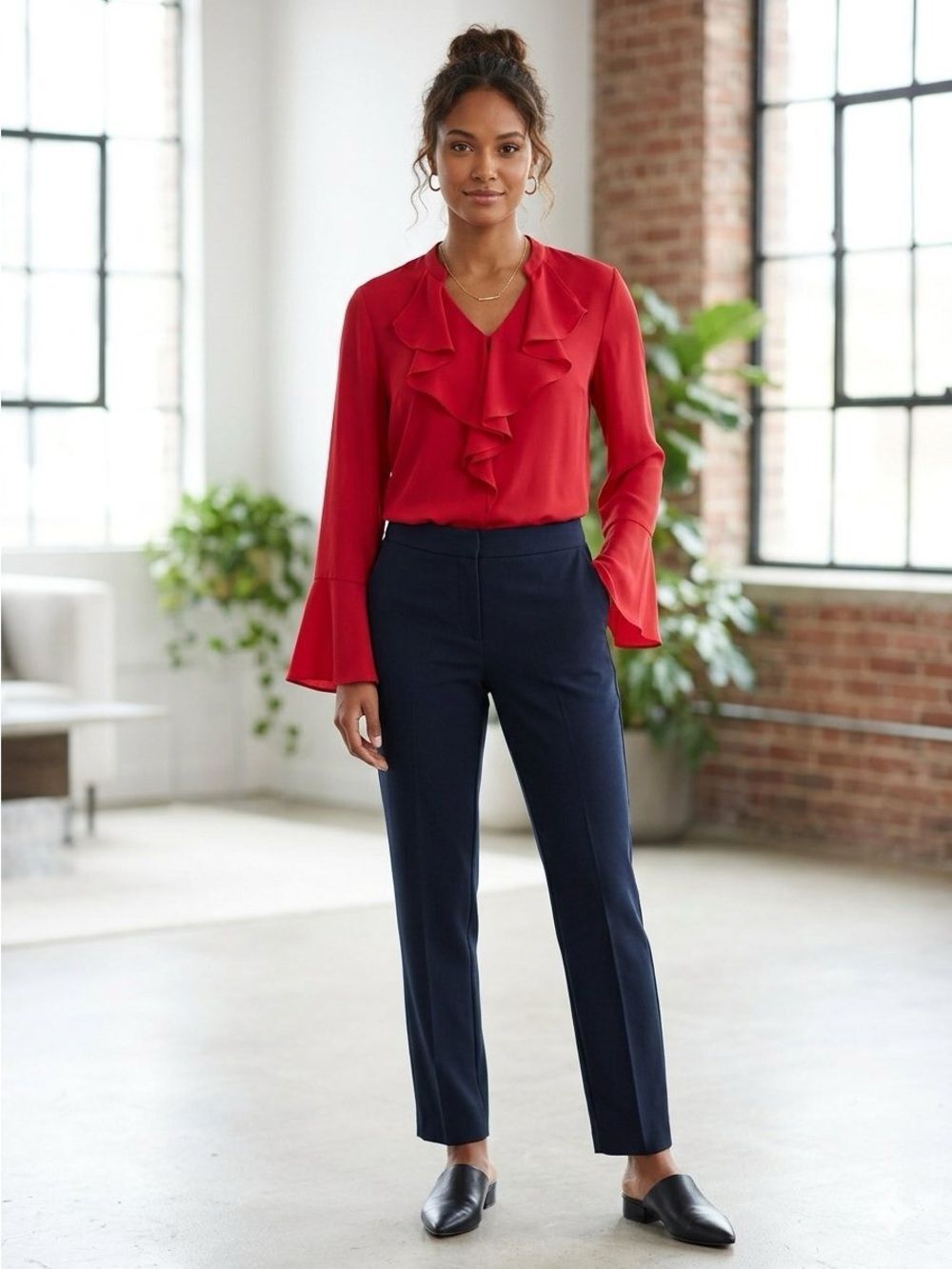 Rafaella Red Women's Romantic Flutter Top size Large